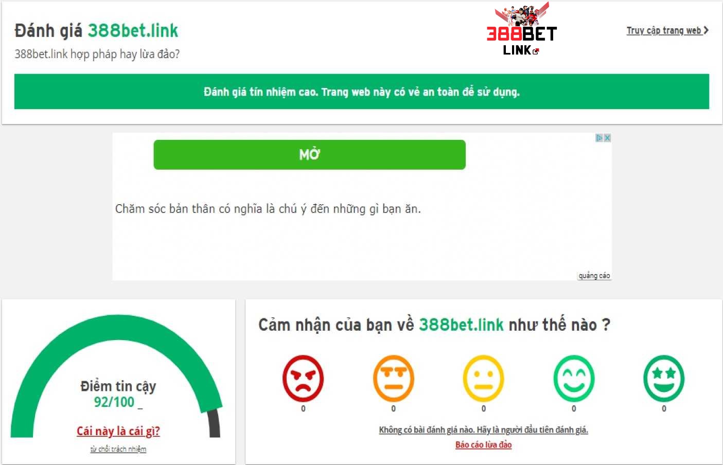 Độ an toàn của 388bet.link trên Scamadviser