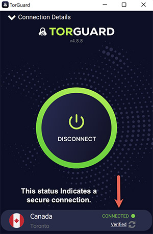 Kết nối VPN Torguard thành công