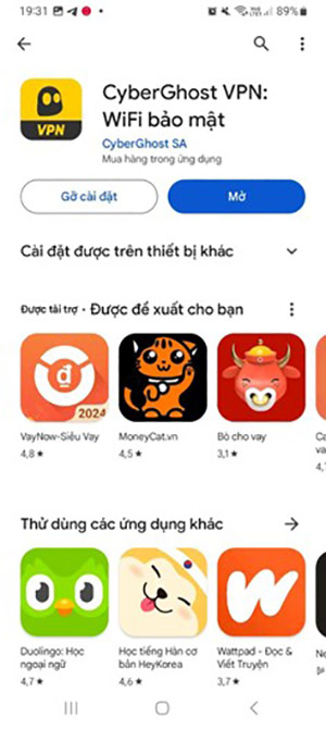 Nhấn Mở Cyberghost VPN