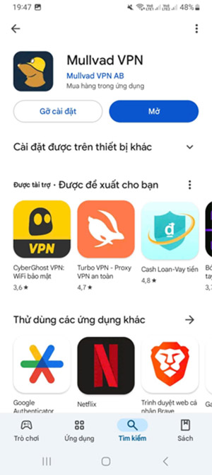 Nhấn Mở Mullvad VPN