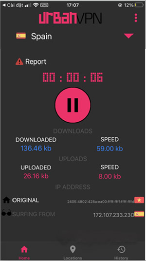 Nhấn nút Play để kết nối VPN