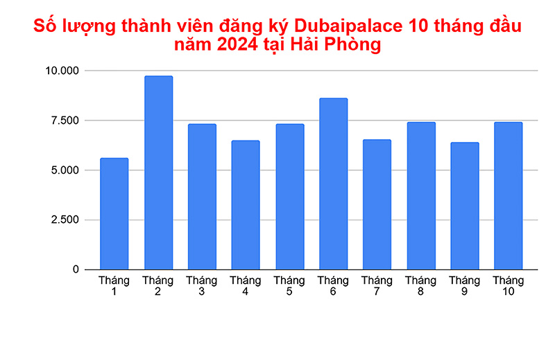 Số lượng thành viên đăng ký Dubaipalace 10 tháng đầu năm 2024 tại Hải Phòng