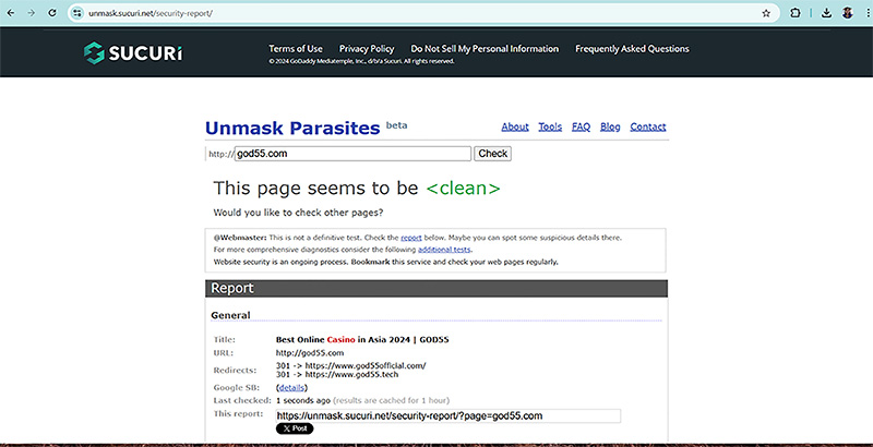 UnMask Parasites xác nhận god55.com an toàn
