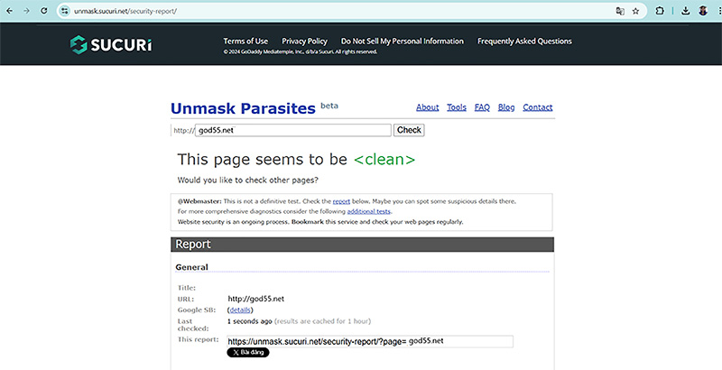 UnMask Parasites xác nhận god55.net an toàn
