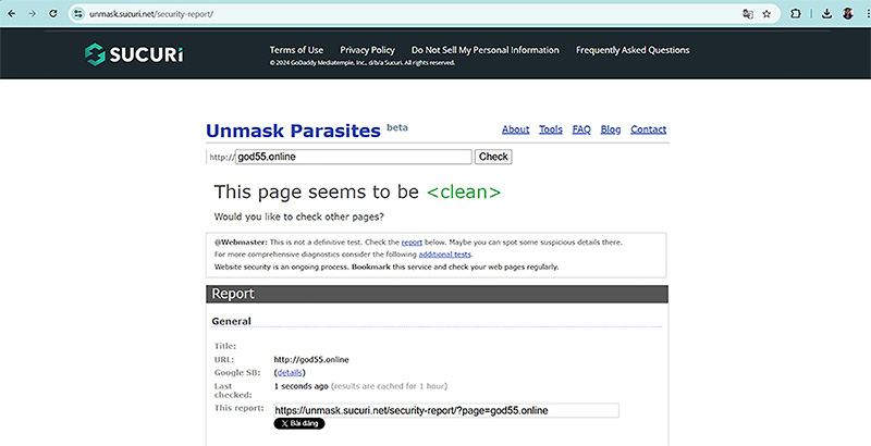 UnMask Parasites xác nhận god55.online an toàn